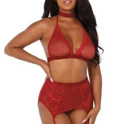 Dreamgirl sexy Straps-BH-Set S M L XL Neckholder Rückenfrei Rot Dessous