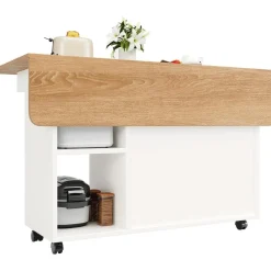DRIXNO Kücheninsel mit Rollen, abnehmbarer Servierwagen, weißer Buffetschrank