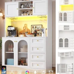 DRIXNO Küchenschrank mit LED-Beleuchtung, 4 Türen, Sideboard für Küche
