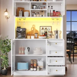 DRIXNO Küchenschrank mit LED-Beleuchtung, 4 Türen, Sideboard für Küche