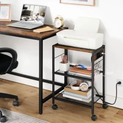 Druckerständer 3-stufig mit Ladestation Rollen Füßen Vintagebraun