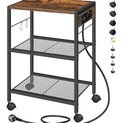 Druckerständer 3-stufig mit Ladestation Rollen Füßen Vintagebraun