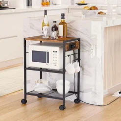 Druckerständer 3-stufig mit Ladestation Rollen Füßen Vintagebraun