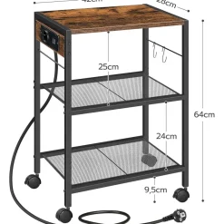 Druckerständer 3-stufig mit Ladestation Rollen Füßen Vintagebraun