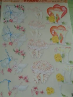 3D Schneidebogen Motivpapier Toppers Liebe Hochzeit Hände Tauben Rosen Veilchen