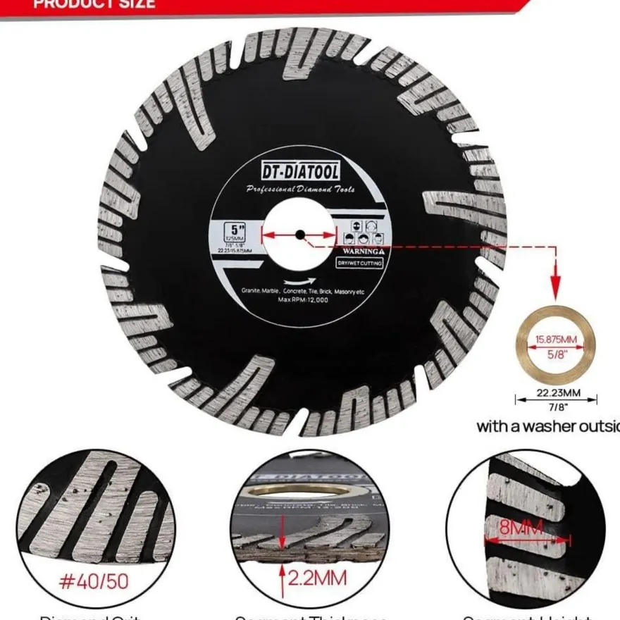 DT-DIATOOL Diamant Trennscheibe 125mm Turbo für Granit, Marmor, Beton