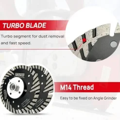 DT-DIATOOL Diamant Trennscheibe 105 mm M14 Turbo Sägeblatt mit Schutzzähnen für