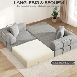 Duraspace 199cm Schlafsofa aus Chenille-Gewebe, klappbar und modular, Grau