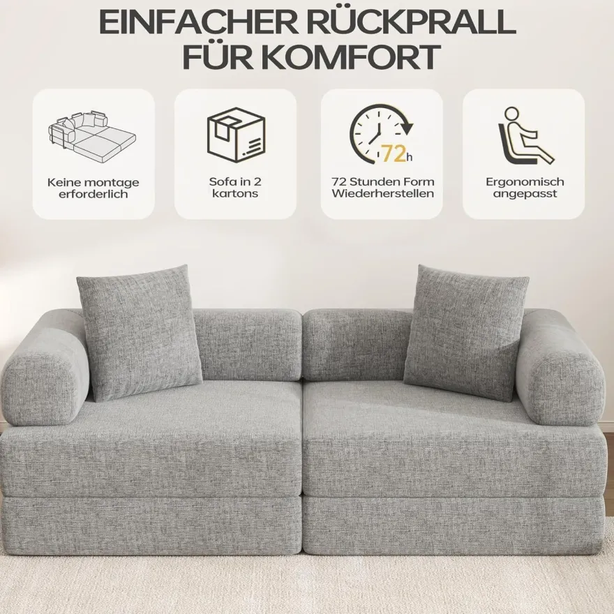 Duraspace 199cm Schlafsofa aus Chenille-Gewebe, klappbar und modular, Grau