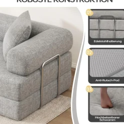 Duraspace 199cm Schlafsofa aus Chenille-Gewebe, klappbar und modular, Grau