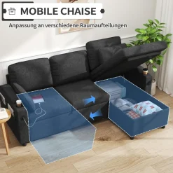 Duraspace Schlafsofa Ausziehbare Schlafcouch L-förmiges Ecksofa mit Stauraum