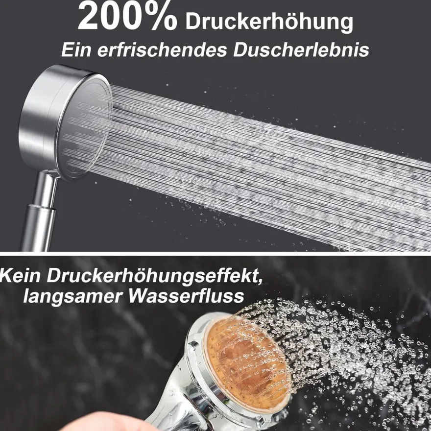 Duschkopf Hochdruck 1,5m Schlauch Halterung Edelstahl Handbrause