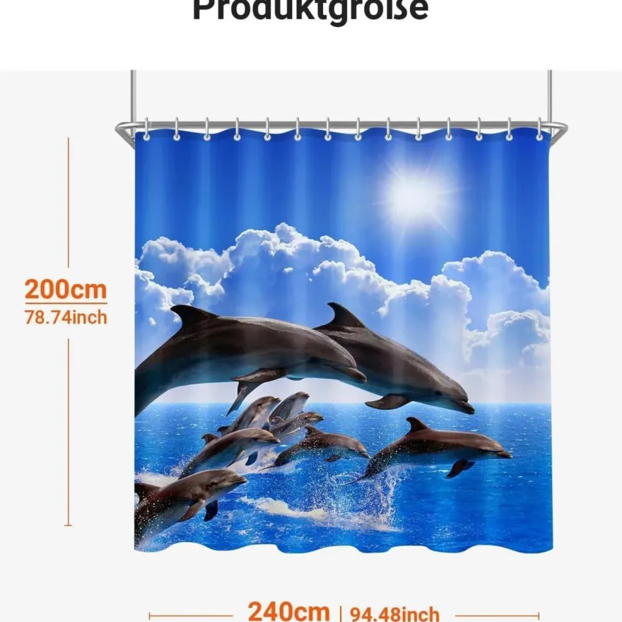 Duschvorhang Delphin 240x200cm Antischimmel Wasserabweisend Polyester