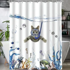 Duschvorhang Katzenschwimme 220x200cm Antischimmel wasserabweisend Polyester