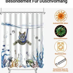 Duschvorhang Katzenschwimme 220x200cm Antischimmel wasserabweisend Polyester