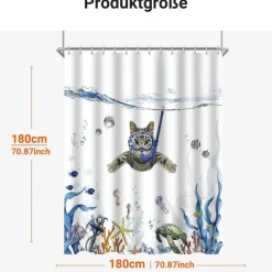 Duschvorhang Katzenschwimme 220x200cm Antischimmel wasserabweisend Polyester