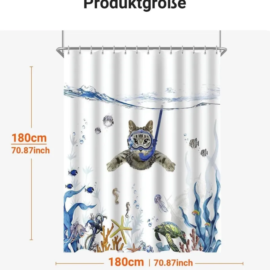 Duschvorhang Katzenschwimme 220x200cm Antischimmel wasserabweisend Polyester