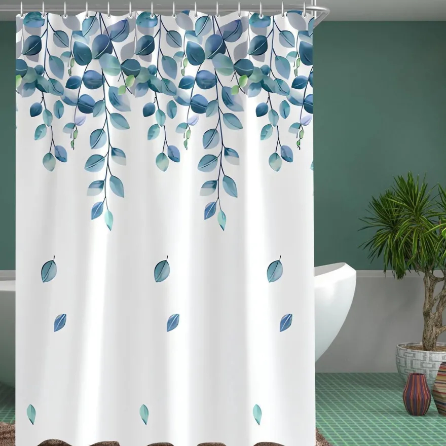 Duschvorhang 200x200cm Grün Blätter Pflanze Antischimmel Textil