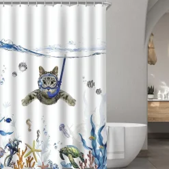 Duschvorhang 180x200cm Katzenschwimme Antischimmel Textil Wasserabweisend