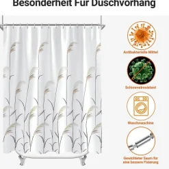 Duschvorhang 150x180cm Weizenohr Antischimmel Wasserdicht Polyester Badevorhang