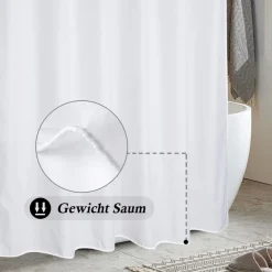 Duschvorhang 180x210 Weiß Textil Stoff Wasserdicht Anti-Schimmel 12 Ringe