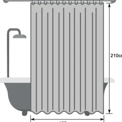 Duschvorhang 180x210 Weiß Textil Stoff Wasserdicht Anti-Schimmel 12 Ringe