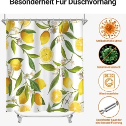Duschvorhang Zitrone Blatt 240x180cm Antischimmel, Wasserabweisend