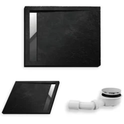 Duschwanne Rechteck Acryl WEST NEW 120x100x5 Schwarz Steinoptik | Ablauf im SET !