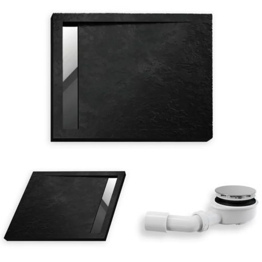 Duschwanne Rechteck Acryl WEST NEW 120x100x5 Schwarz Steinoptik | Ablauf im SET !