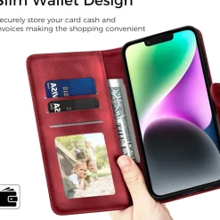 EASDNB iPhone 14 Hülle Rot mit Ständer in Lederoptik