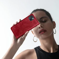 EASDNB iPhone 14 Hülle Rot mit Ständer in Lederoptik