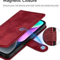 EASDNB iPhone 14 Hülle Rot mit Ständer in Lederoptik