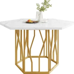 Easexcy Sechseckiger Marmor-Esstisch mit goldenem Ast-Gestell - Elegant für