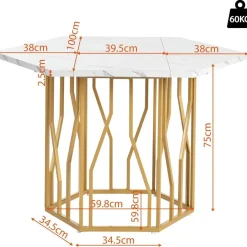 Easexcy Sechseckiger Marmor-Esstisch mit goldenem Ast-Gestell - Elegant für