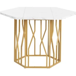 Easexcy Sechseckiger Marmor-Esstisch mit goldenem Ast-Gestell - Elegant für