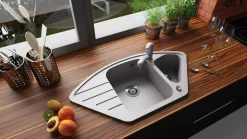 Eck-Granitspüle Merkury Grau + automatischer Siphon