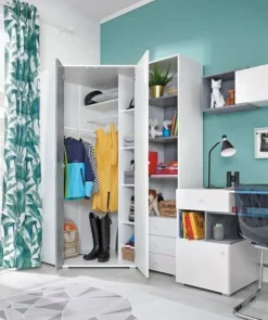 Eckkleiderschrank Sigma SI2 - Weiß lux/ Beton, 90x190 cm