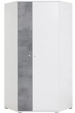 Eckkleiderschrank Sigma SI2 - Weiß lux/ Beton, 90x190 cm