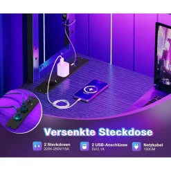 Eckschreibtisch LED L-förmiger Computertisch Steckdosen