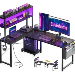 Eckschreibtisch LED L-förmiger Computertisch Steckdosen