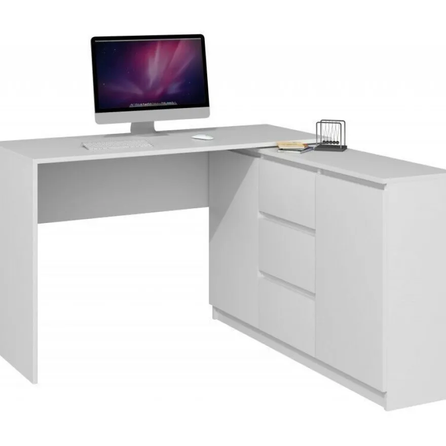 Eckschreibtisch mit Kommode Computertisch Arbeitstisch Weiss Matt
