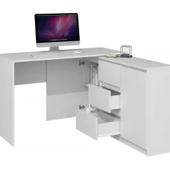Eckschreibtisch mit Kommode Computertisch Arbeitstisch Weiss Matt