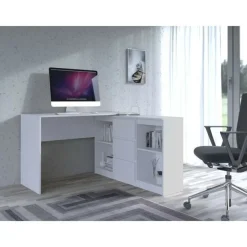 Eckschreibtisch mit Kommode Computertisch Arbeitstisch Weiss Matt