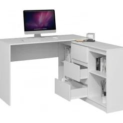 Eckschreibtisch mit Kommode Computertisch Arbeitstisch Weiss Matt