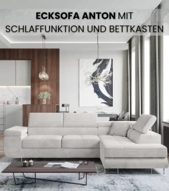 Ecksofa ANTON L-Form mit Schlaffunktion, beige Eckcouch mit Bettkasten Schlafcouch