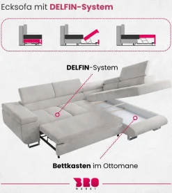 Ecksofa ANTON L-Form mit Schlaffunktion, beige Eckcouch mit Bettkasten Schlafcouch