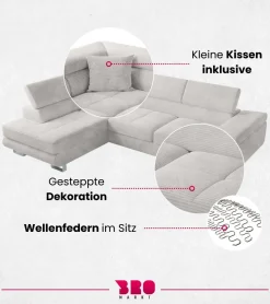 Ecksofa ANTON L-Form mit Schlaffunktion, beige Eckcouch mit Bettkasten Schlafcouch