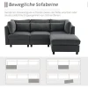 Ecksofa mit Fußhocker, 220cm L-Form 3-Sitzer Couch mit Kissen, Grau