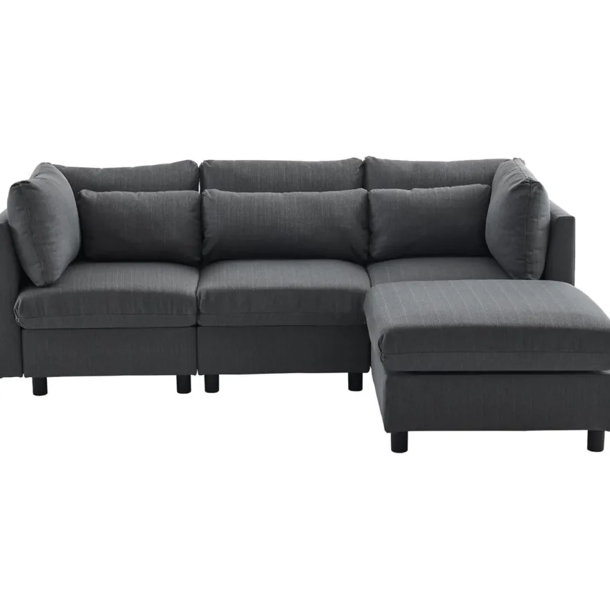 Ecksofa mit Fußhocker, 220cm L-Form 3-Sitzer Couch mit Kissen, Grau