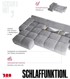 Ecksofa NUBES L-Form mit Schlaffunktion, Eckcouch mit Bettkasten Samtstoff